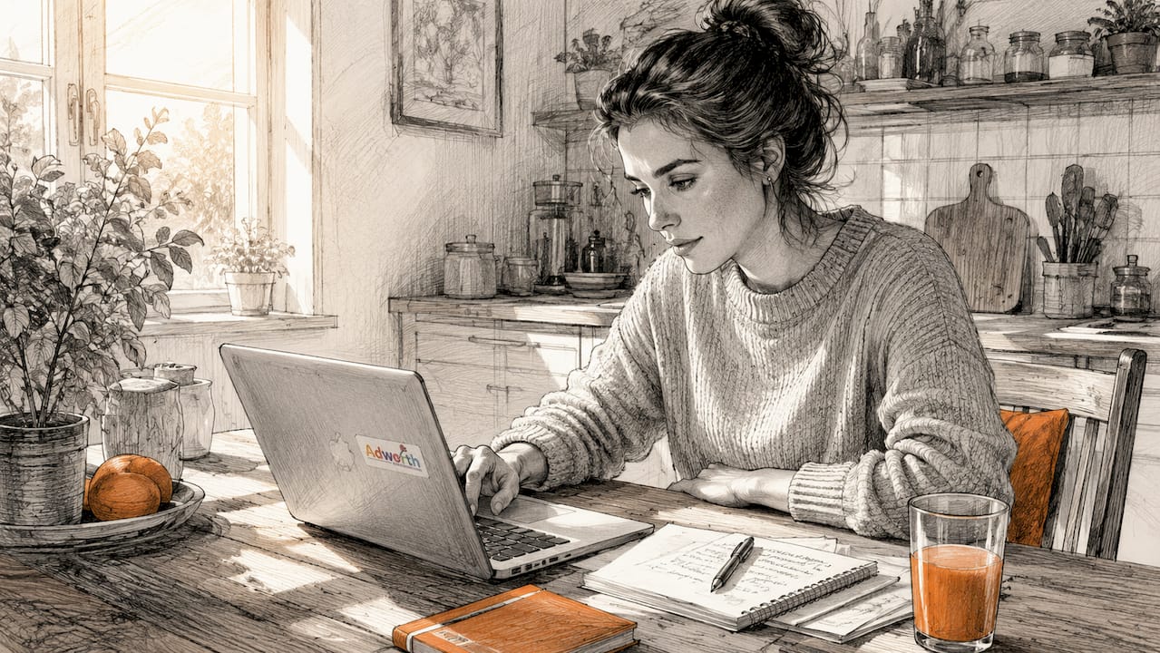Een ondernemer uit het MKB stelt handmatig biedingen in op zijn laptop.