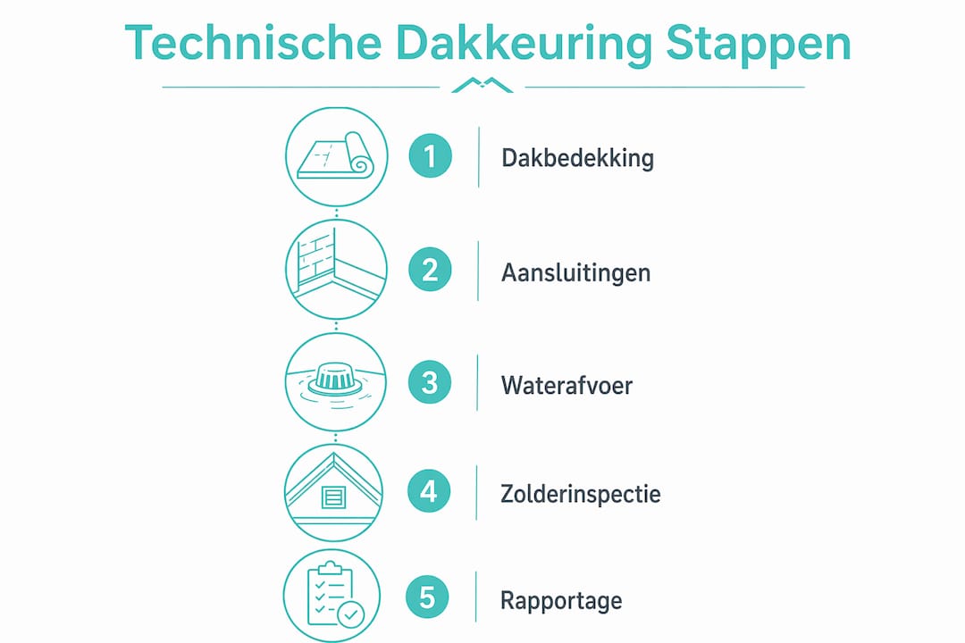 Overzichtelijke infographic met alle stappen van een technische dakinspectie