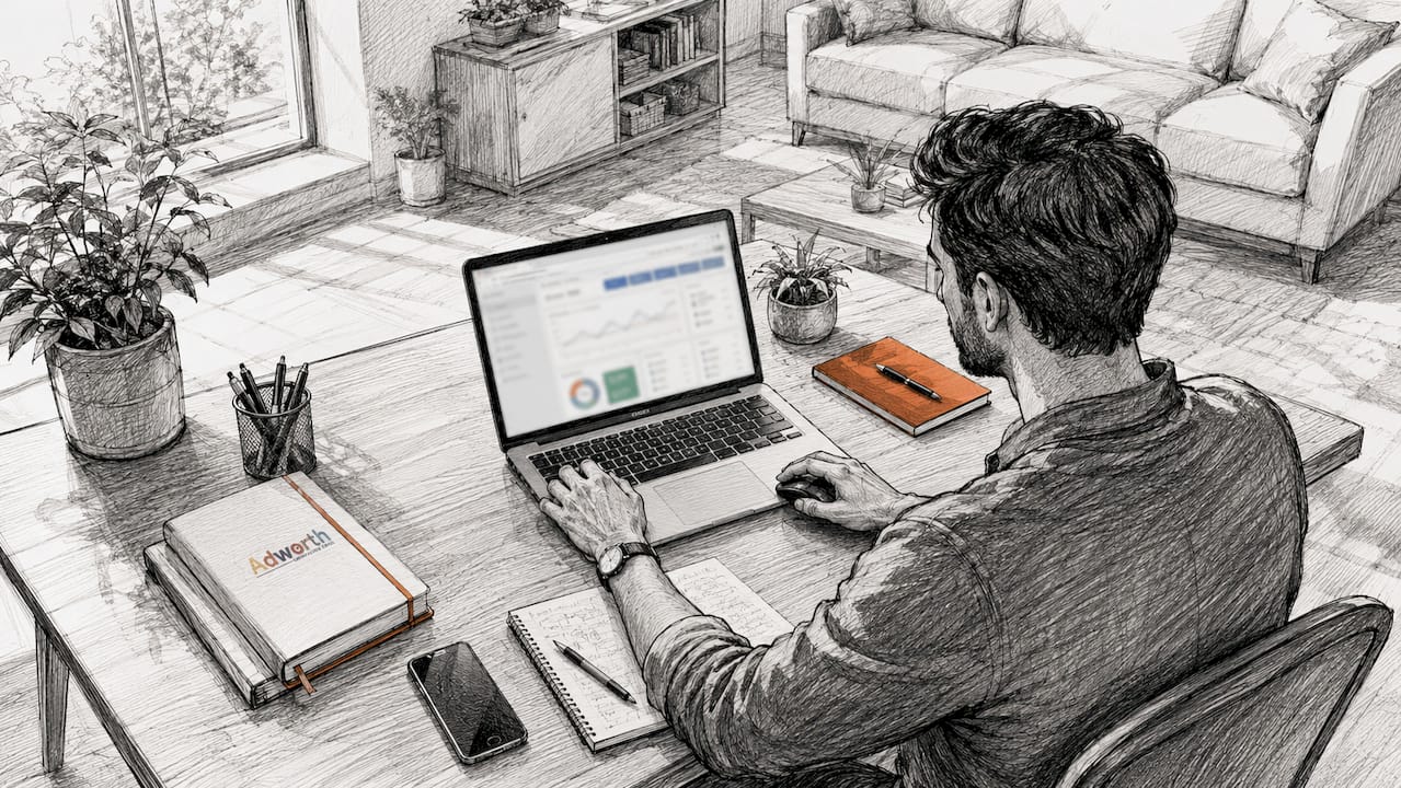 Een marketeer die bezig is met het opzetten van een Google Ads-campagne.