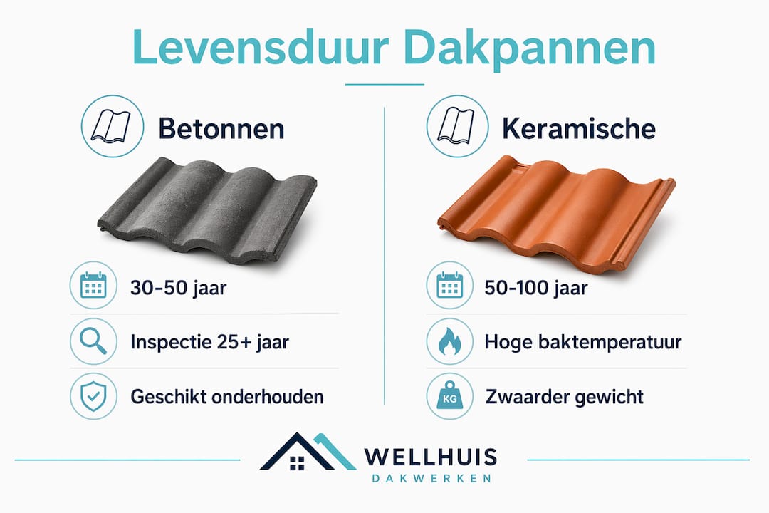 Infographic: hoe lang gaan betonnen en keramische dakpannen mee?