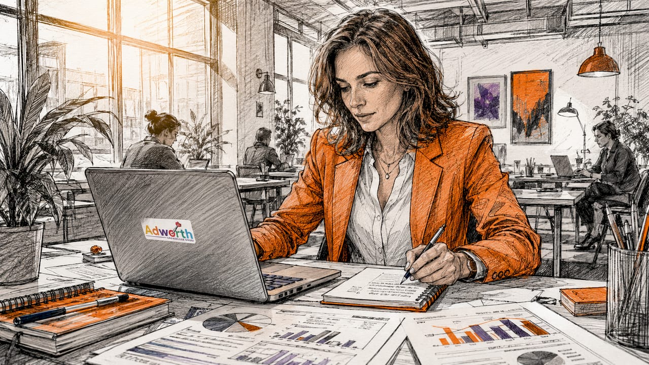 Ondernemende vrouw stelt een Google Ads campagne op