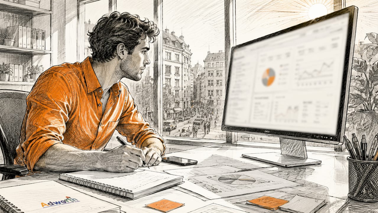 Een marketinganalist bekijkt het overzicht van de trackingresultaten.
