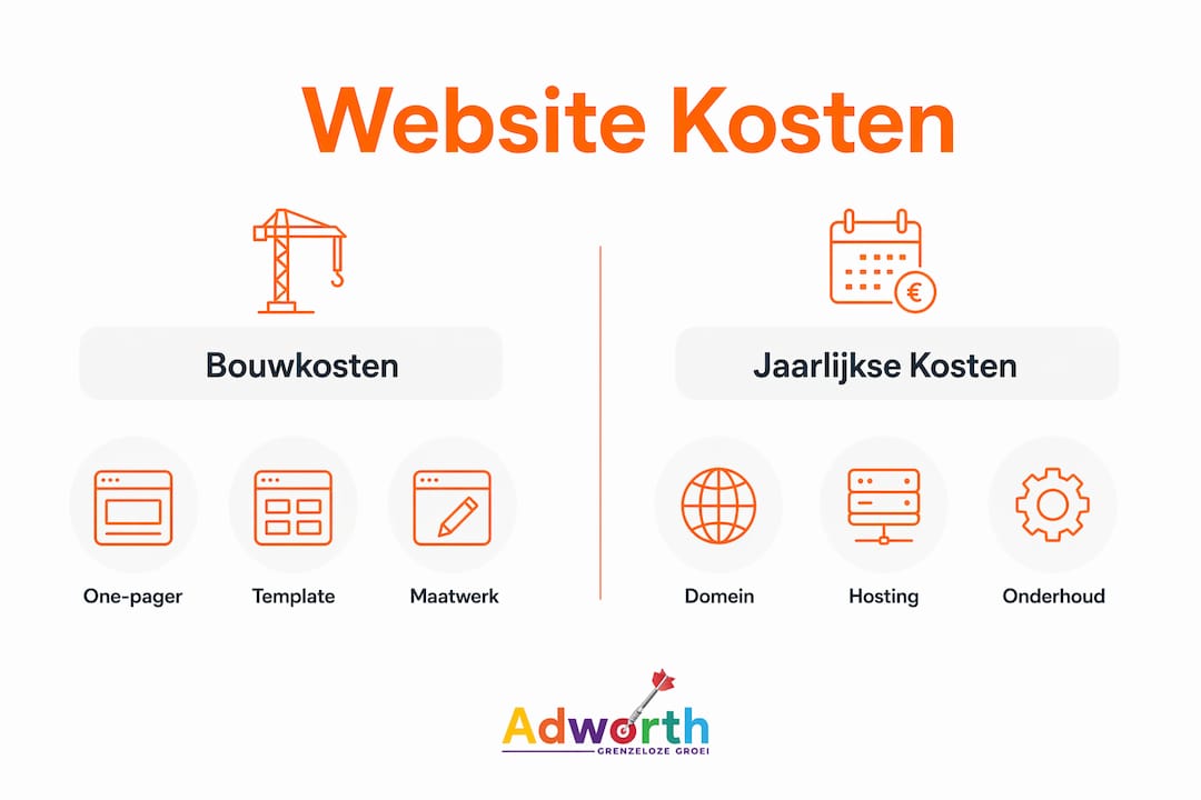Overzichtelijke infographic: vergelijking van de kosten voor het bouwen en onderhouden van een website per jaar