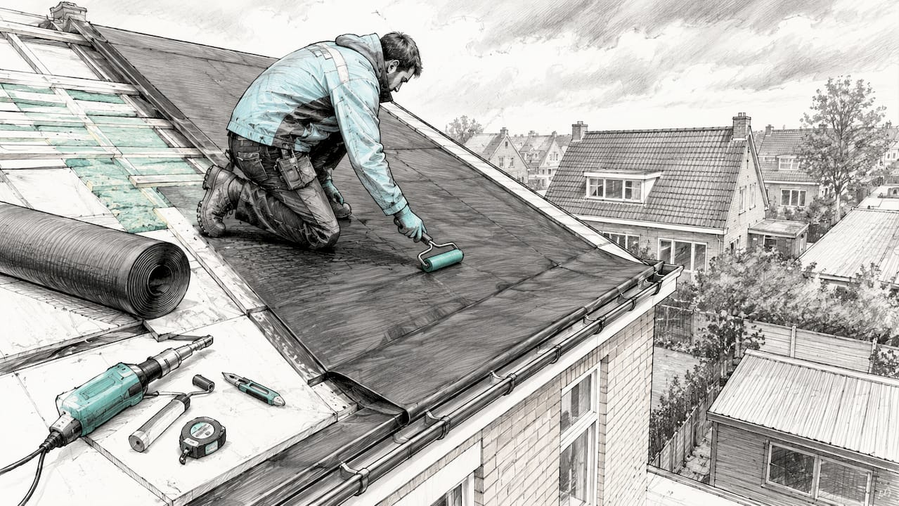 Technisch detail van EPDM-dakbedekking voor dakdekkers