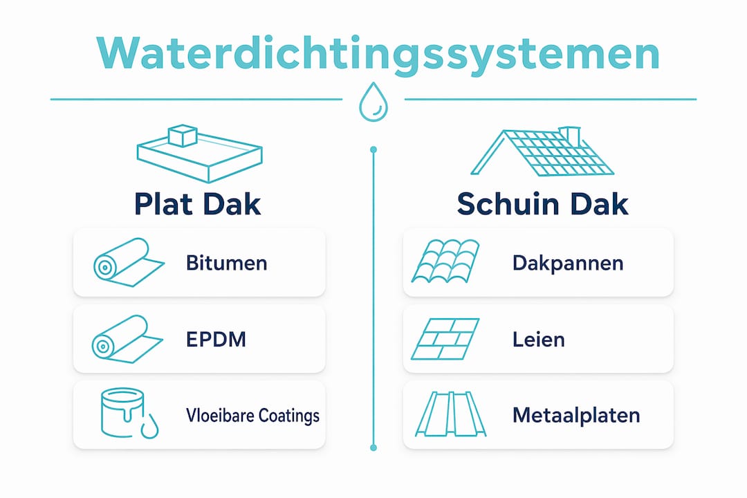 Infographic: overzicht van waterdichtingsoplossingen voor platte en hellende daken