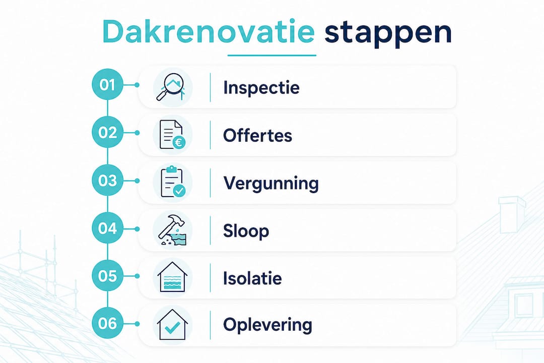 Infographic: het dakrenovatieproces in zes overzichtelijke stappen