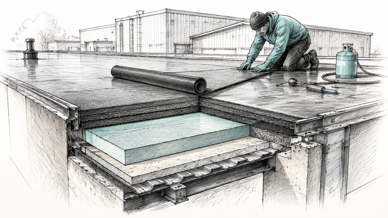 Uitgebreide technische tekening van dakbedekkingsmaterialen