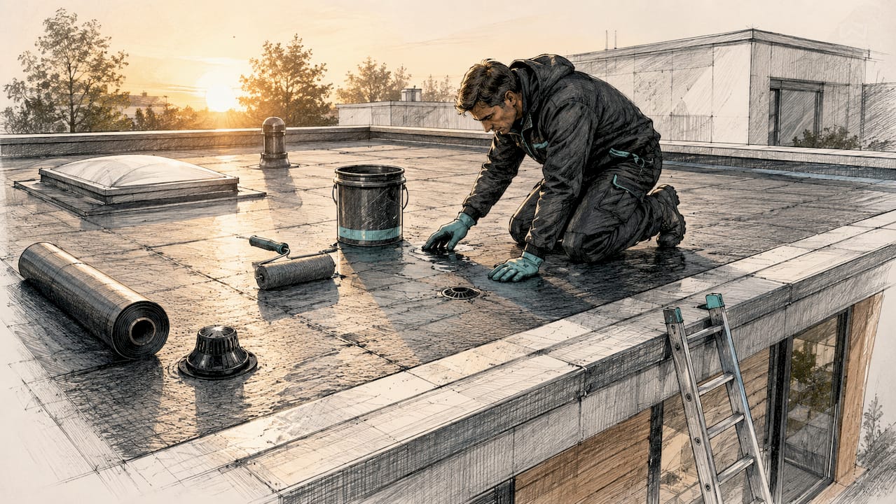 Technische tekening voor dakinspectie en het opsporen van lekkages