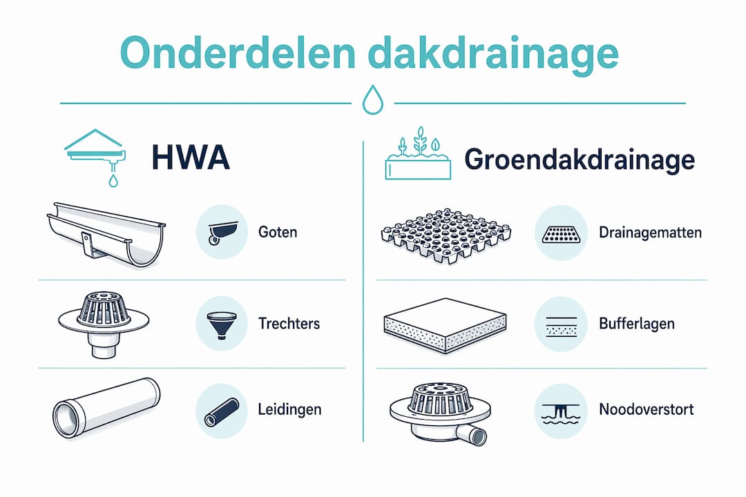 Overzicht: de belangrijkste onderdelen van verschillende dakafvoersystemen vergeleken