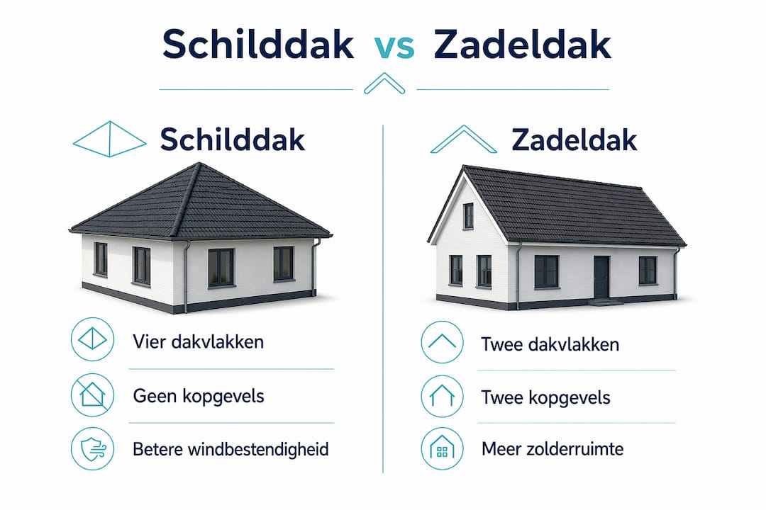 Infographic: de verschillen tussen een schilddak en een zadeldak