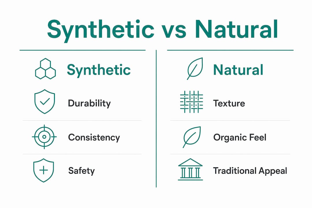 Infographic comparing synthetic and natural footbag materials