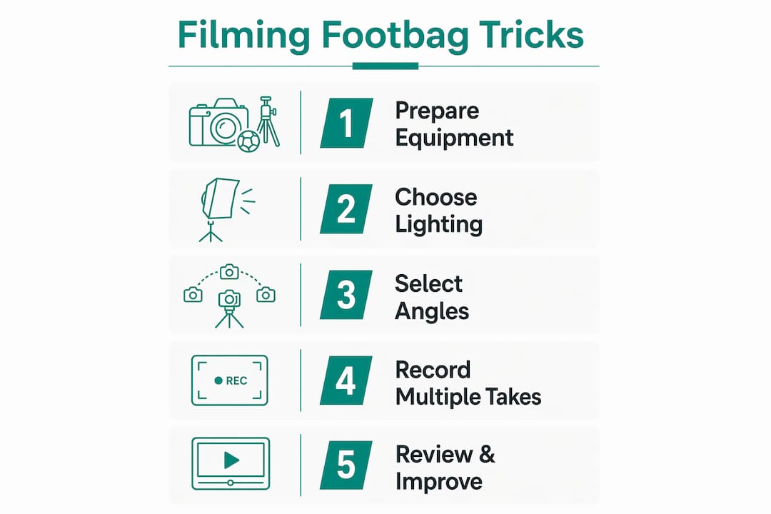 Infographic outlining footbag video filming steps