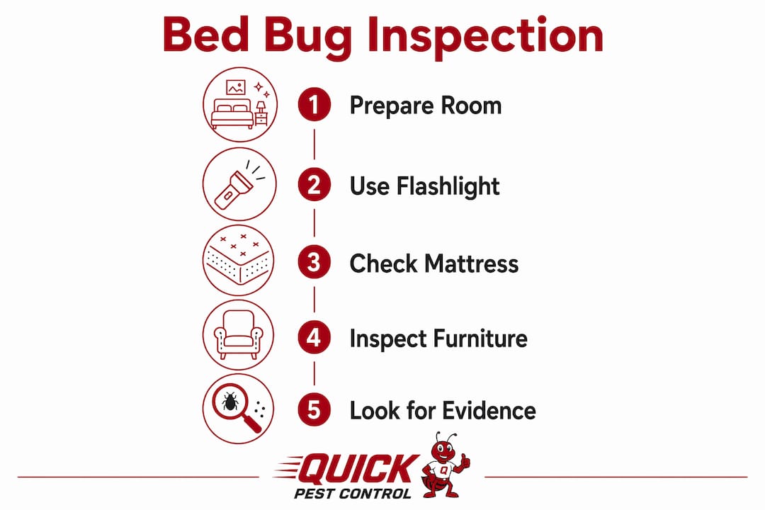 Infographic showing steps to inspect for bed bugs