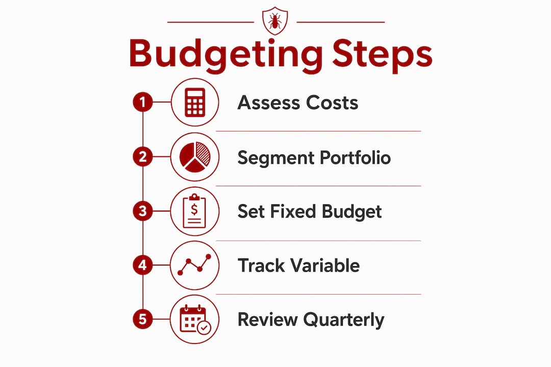 Infographic illustrating key budgeting steps for pest control