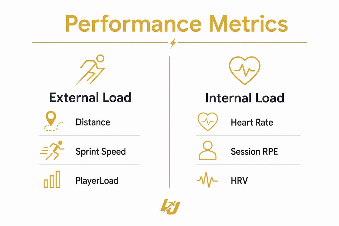 Infographic showing external and internal performance metrics categories
