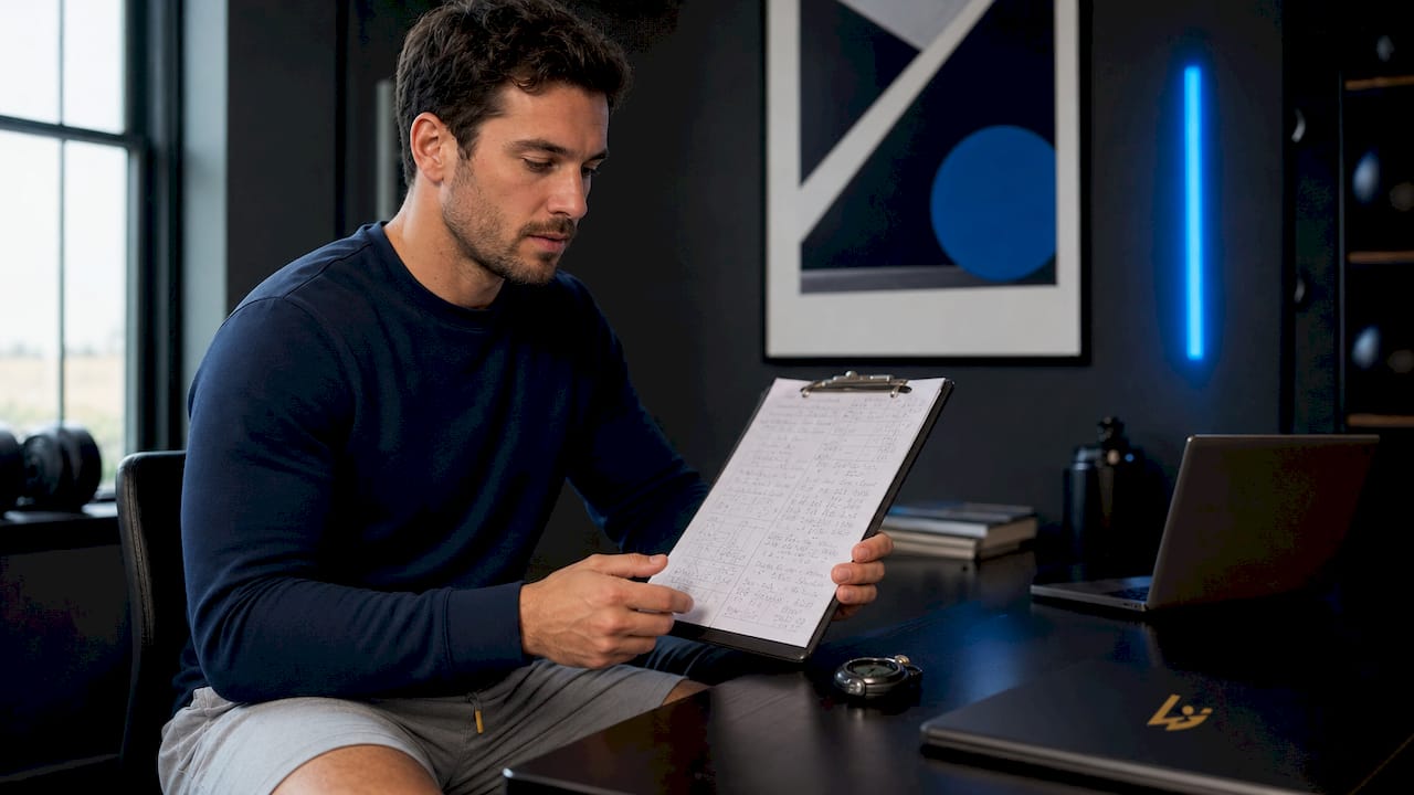 Coach writing training load calculations on clipboard
