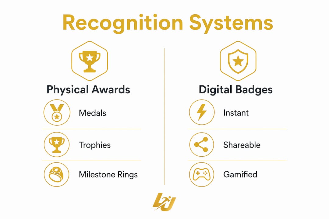 Infographic comparing physical awards and digital badges