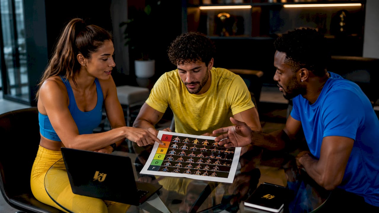 Hands discussing athlete tier ranking chart