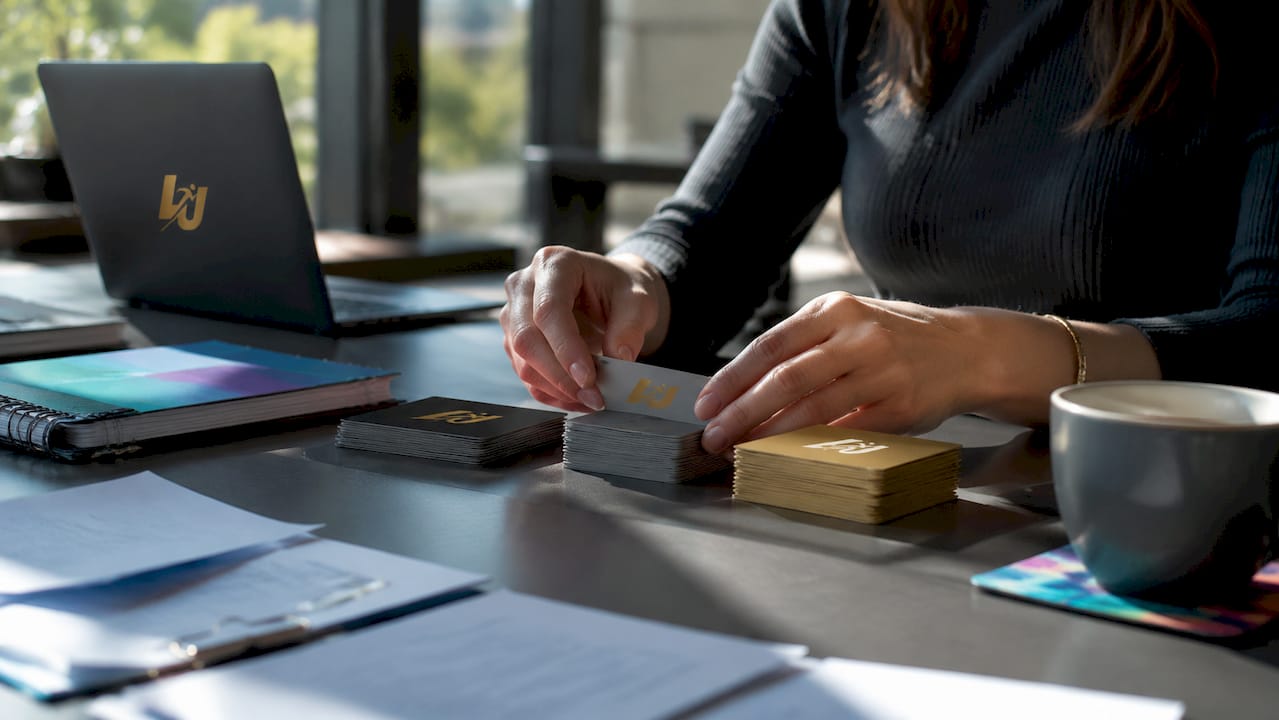 Hands organizing membership tier cards