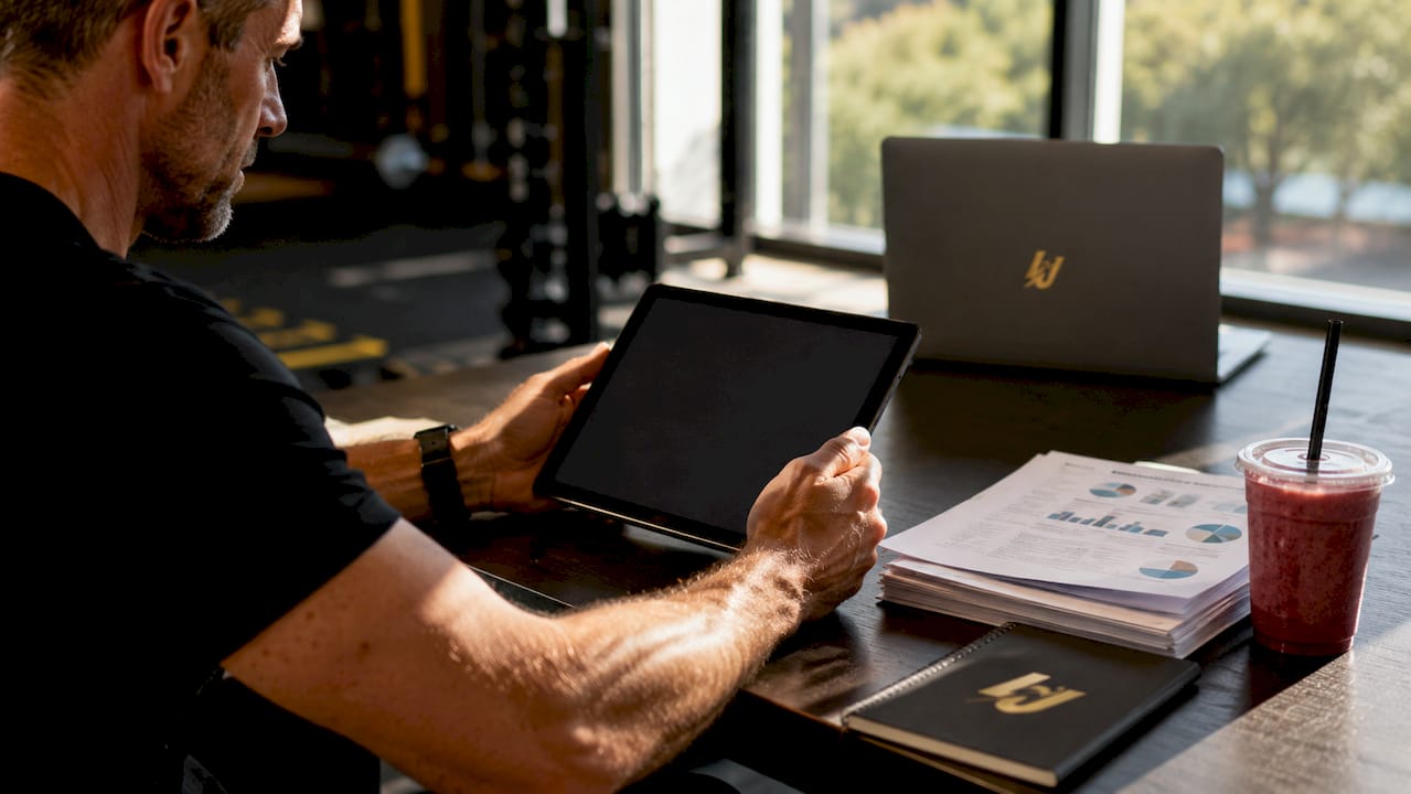 Coach examining digital badge details on tablet