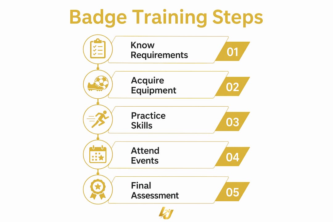 Infographic showing sports badge training steps vertically
