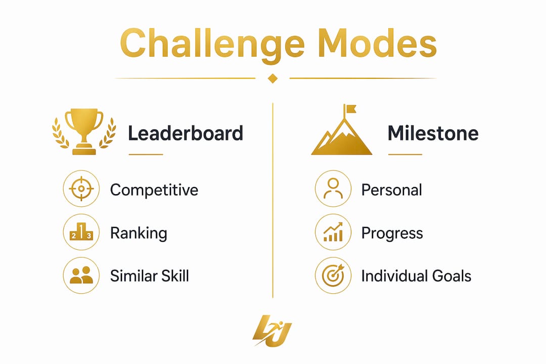 Infographic comparing leaderboard and milestone challenge modes