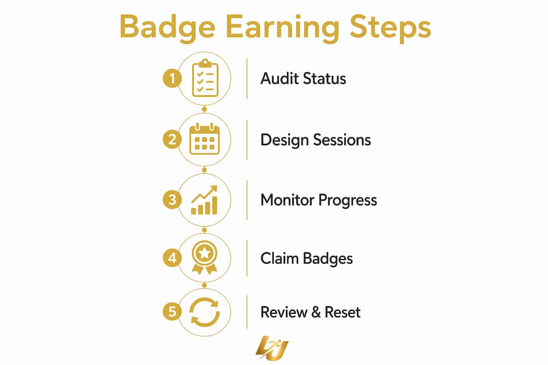 Infographic showing steps to earn athlete badges effectively
