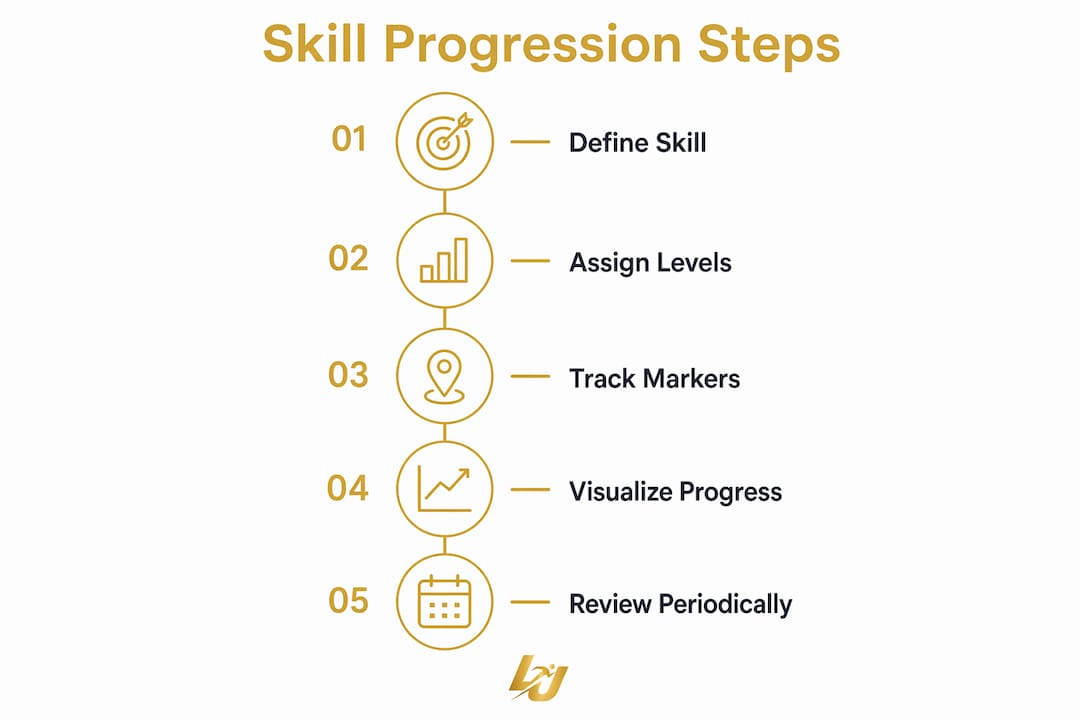 Infographic showing five steps of skill progression tracking