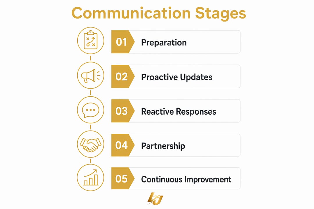Infographic illustrating communication stages