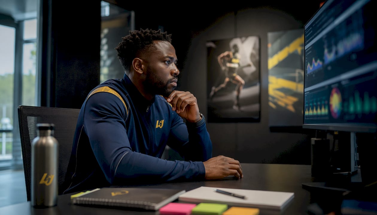 Coach reviewing performance data dashboard