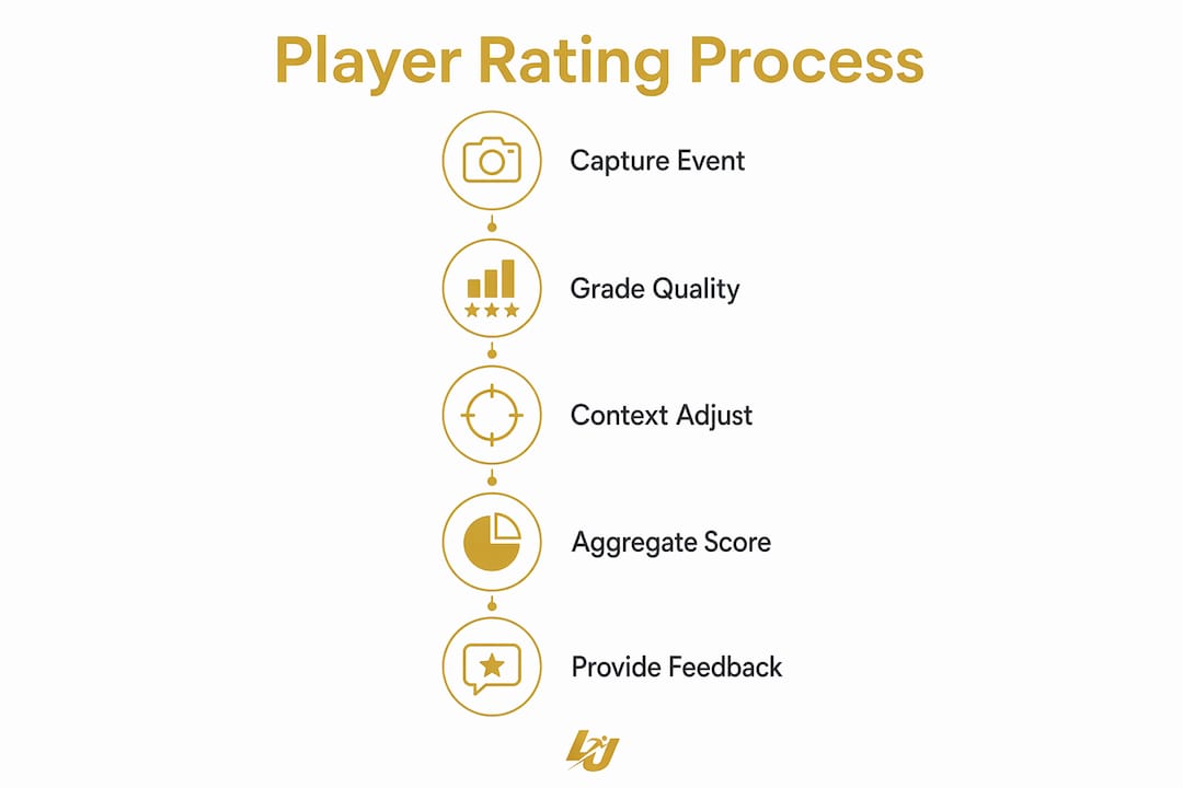 Infographic showing digital football player rating steps