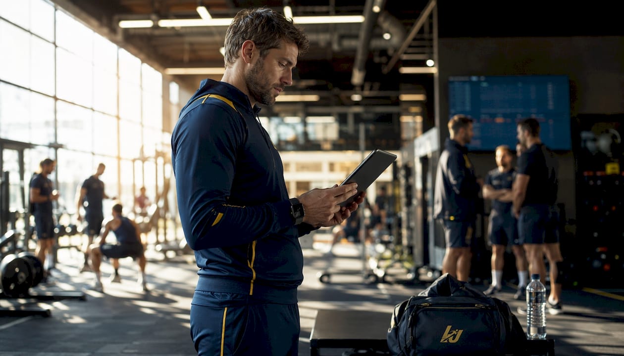 Coach using sports CRM data app