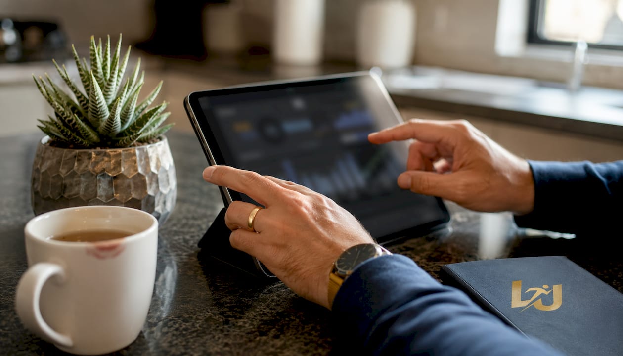 Hands using tablet for club payments