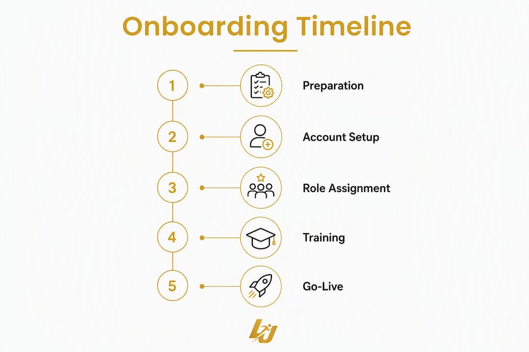 Infographic showing onboarding timeline steps