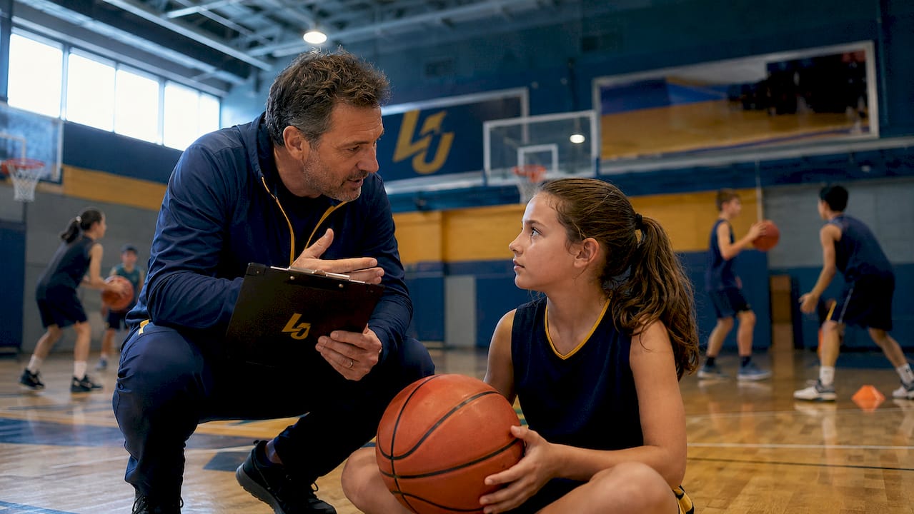 Coach giving effort-focused praise to youth player