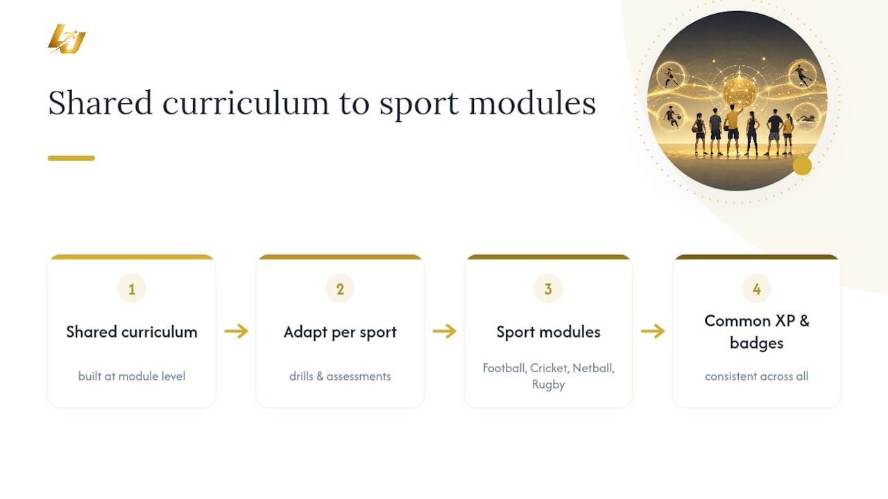 Shared curriculum branching across four sports