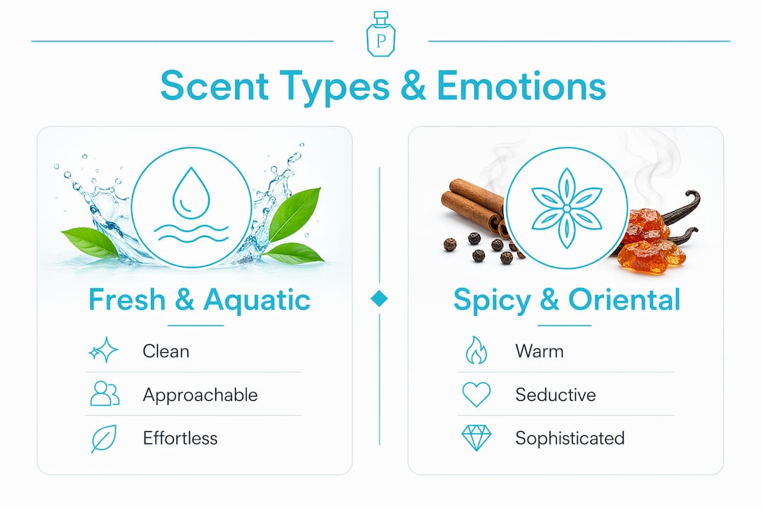Infographic comparing scent types and emotions