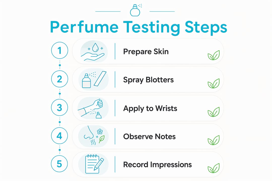 Infographic showing step-by-step perfume testing process