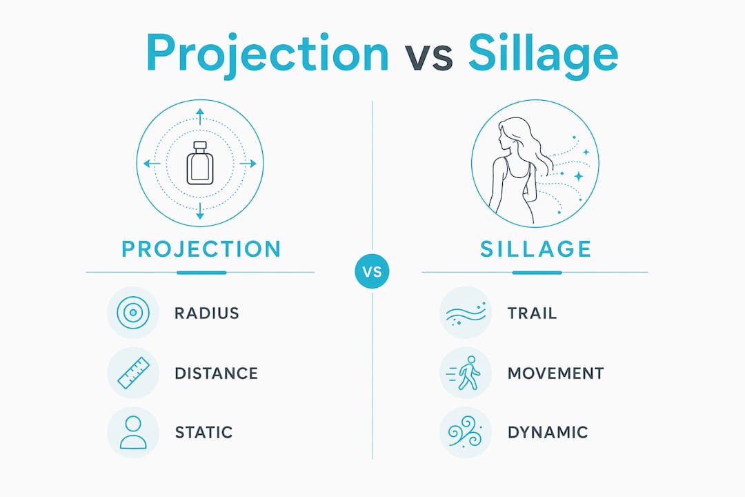 Infographic showing projection versus sillage comparison