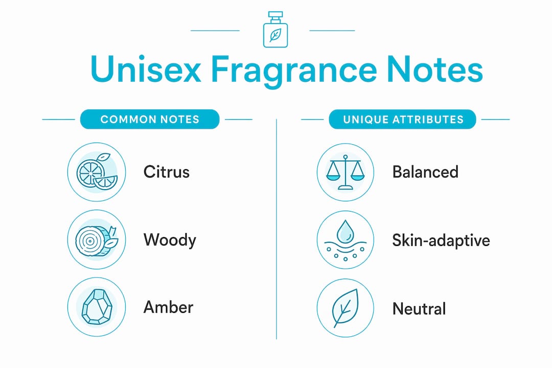 Infographic showing common and unique unisex fragrance notes