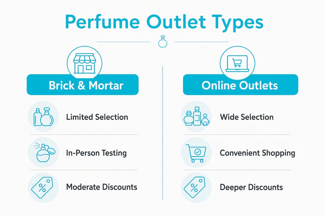 Infographic comparing perfume outlet types with key features