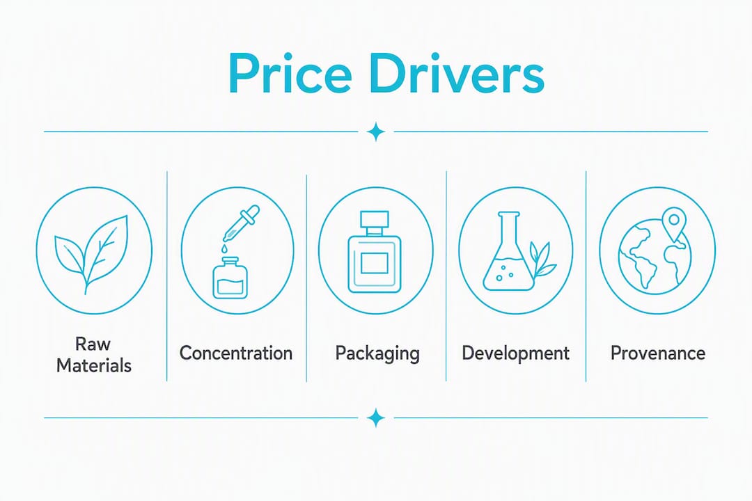 Infographic showing ranked price drivers for perfumes