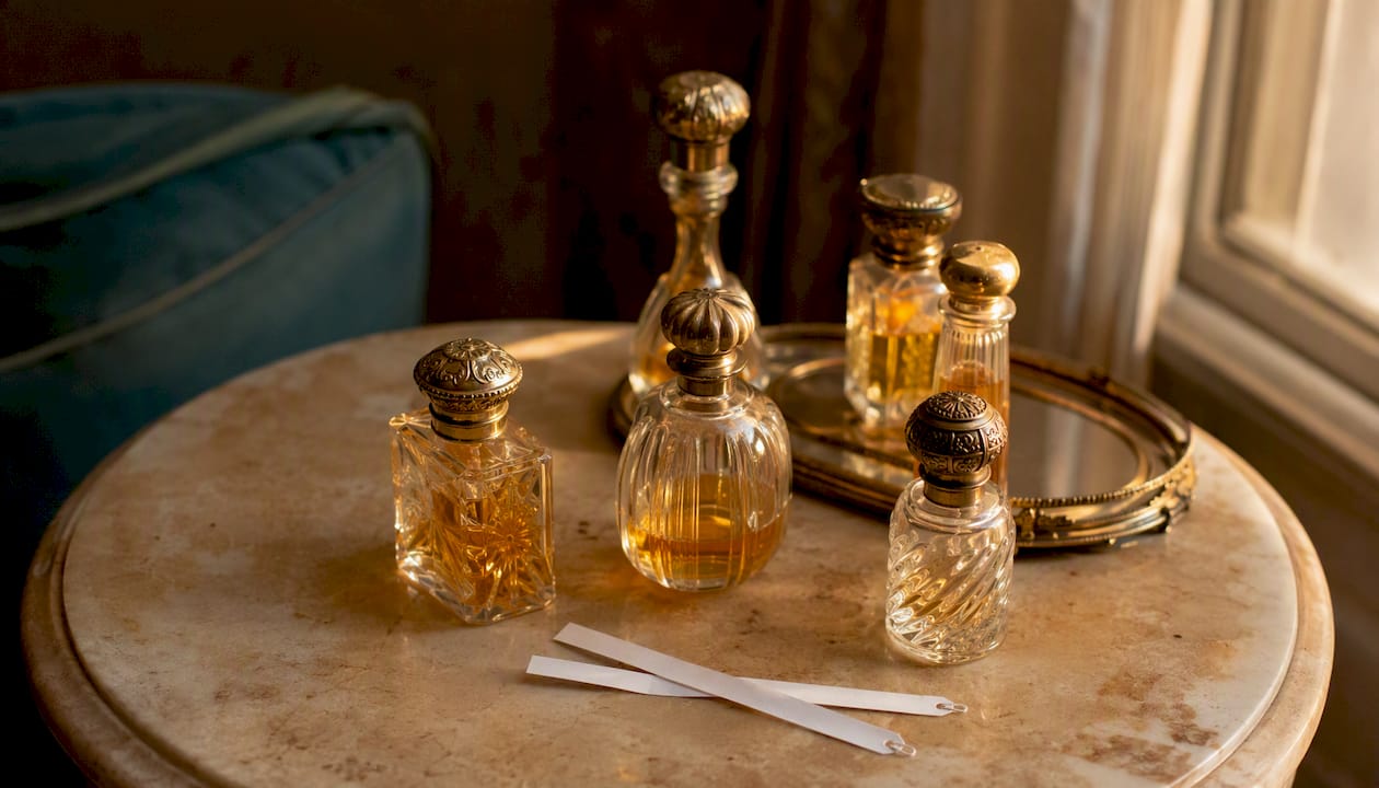 Vintage chypre perfume bottles on vanity