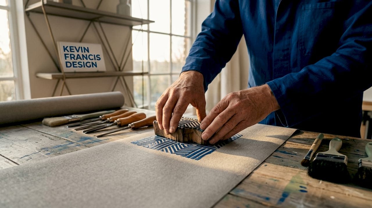 Hands block printing bespoke wallpaper material