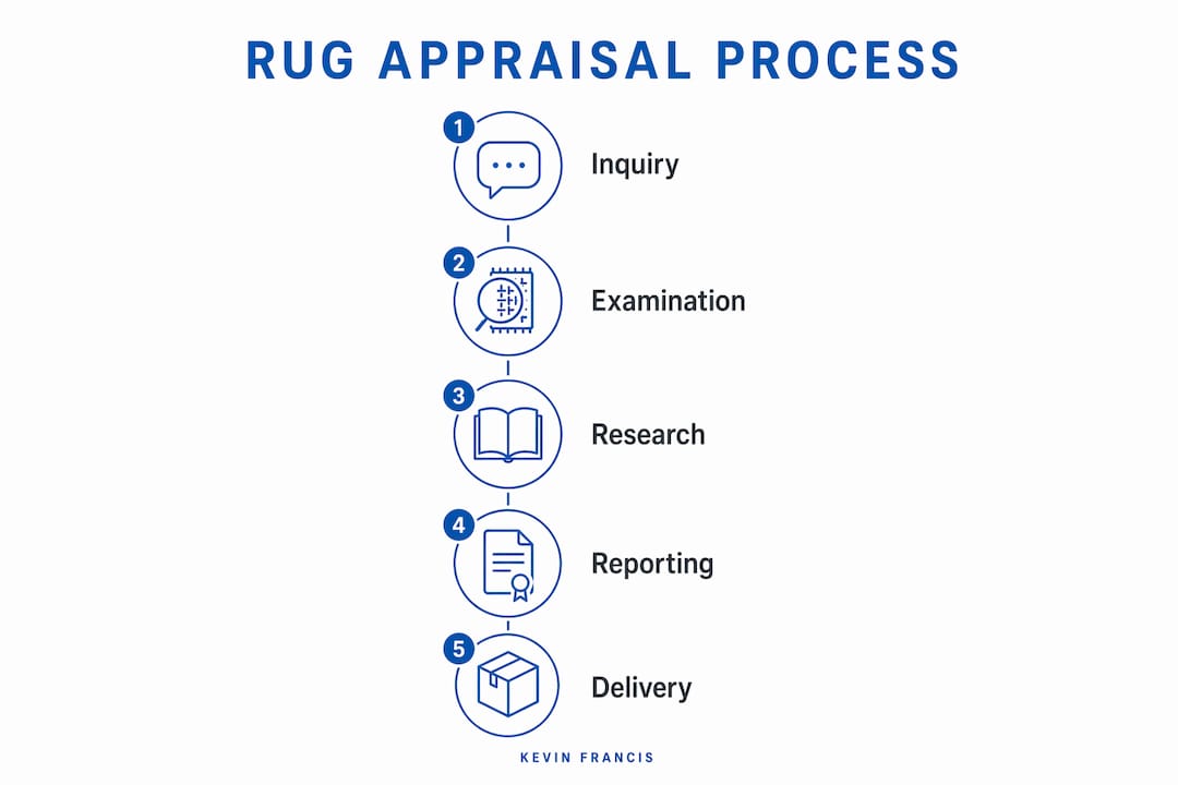 Infographic illustrating rug appraisal process steps