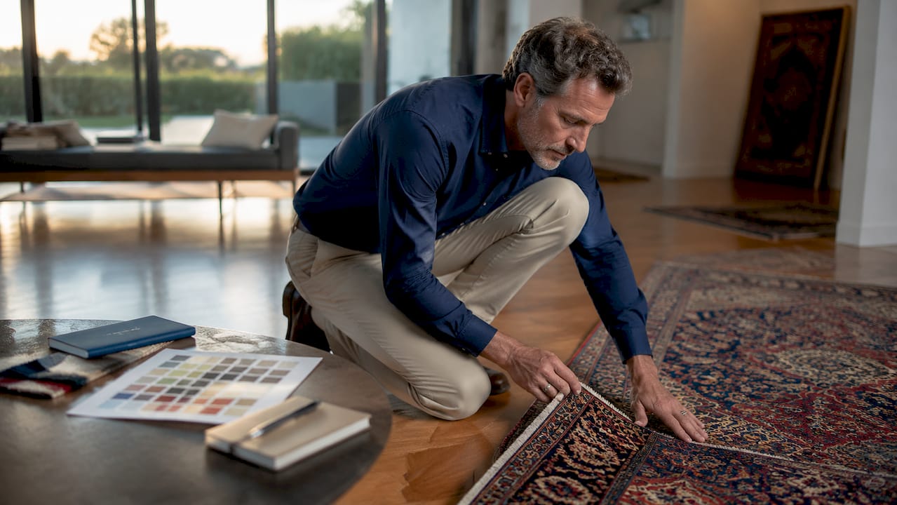 Close-up inspection of luxury rug fibers