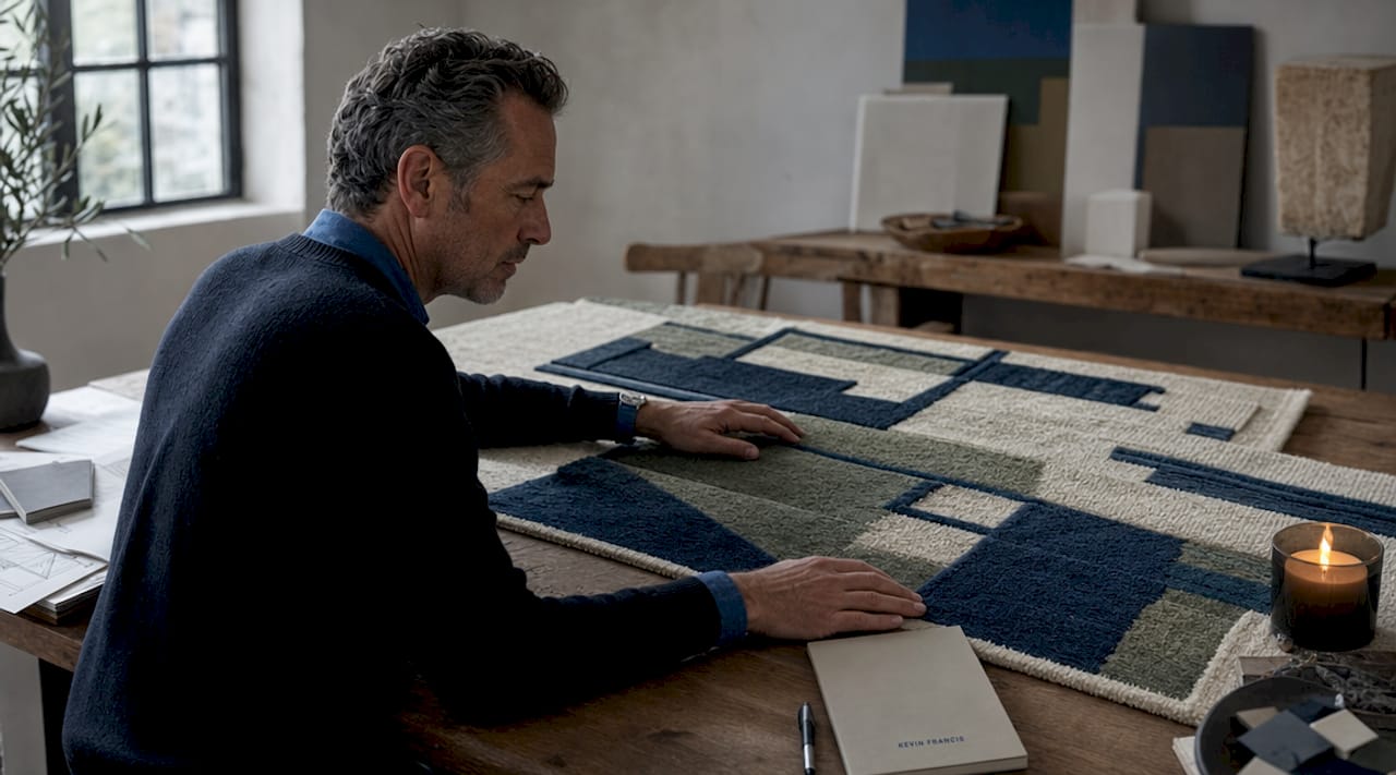 Architect examining textured architectural rug