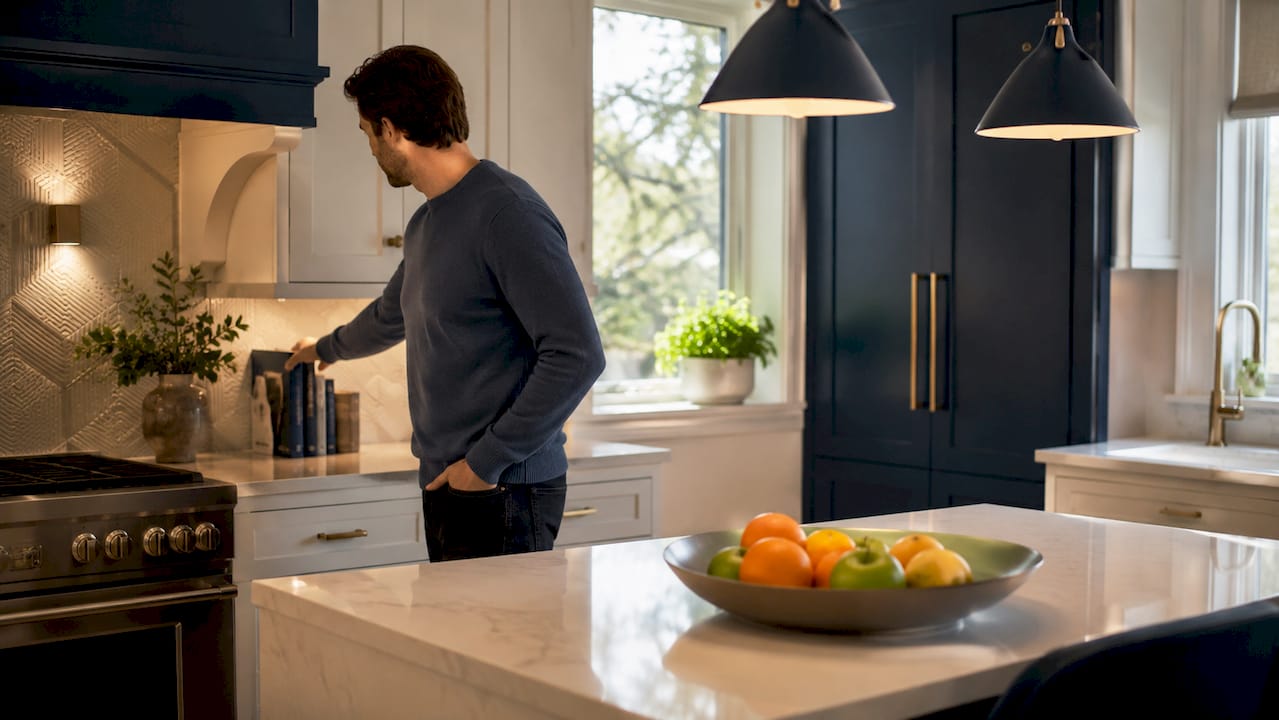 Luxury kitchen with layered task, ambient, and accent lighting