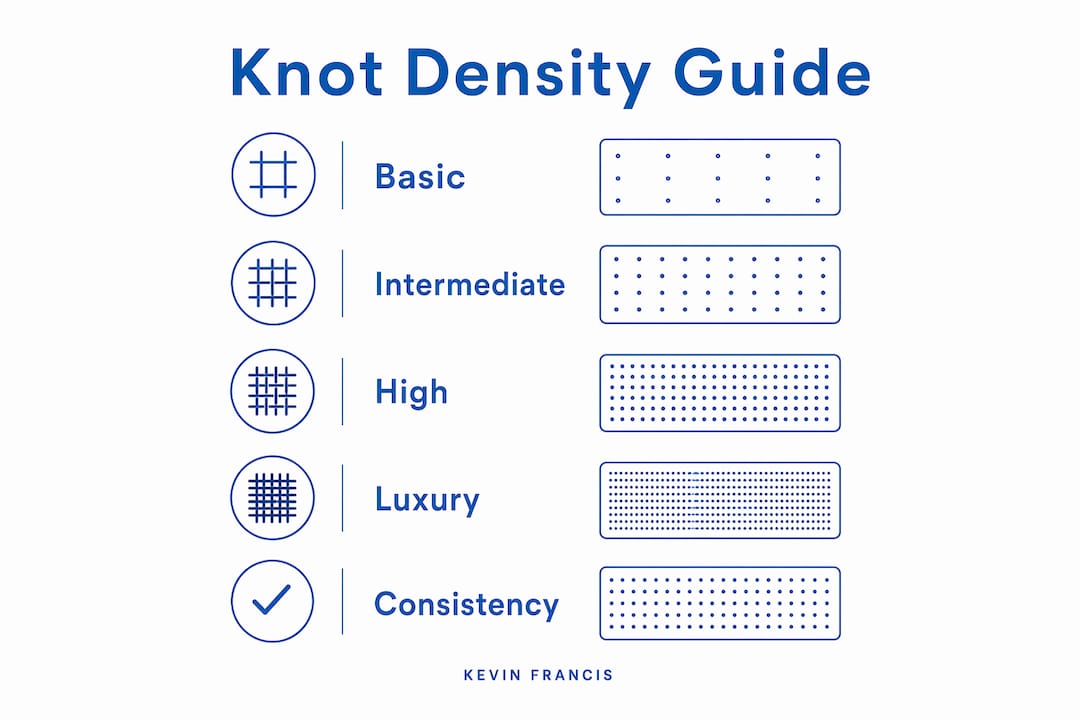 Infographic illustrating knot density levels in rugs