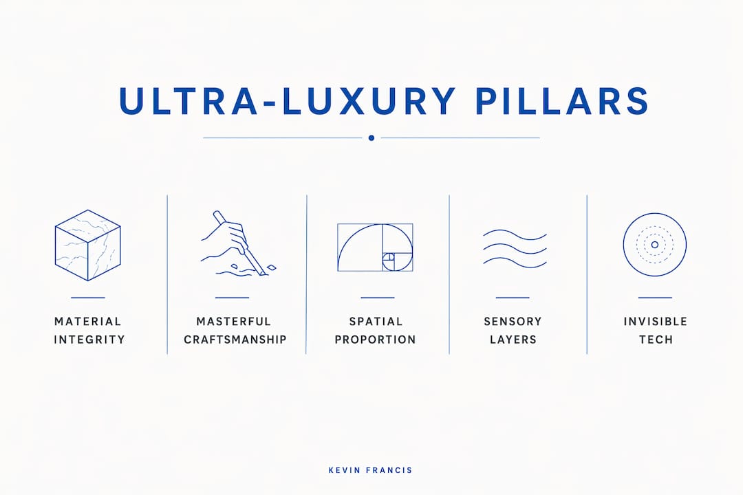 Infographic showing five pillars of ultra-luxury interiors